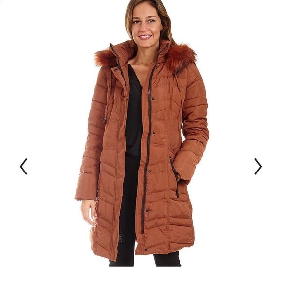 KENSIE - Fleet Street Long Faux Down Quilted Jacket - Picture 4 of 16